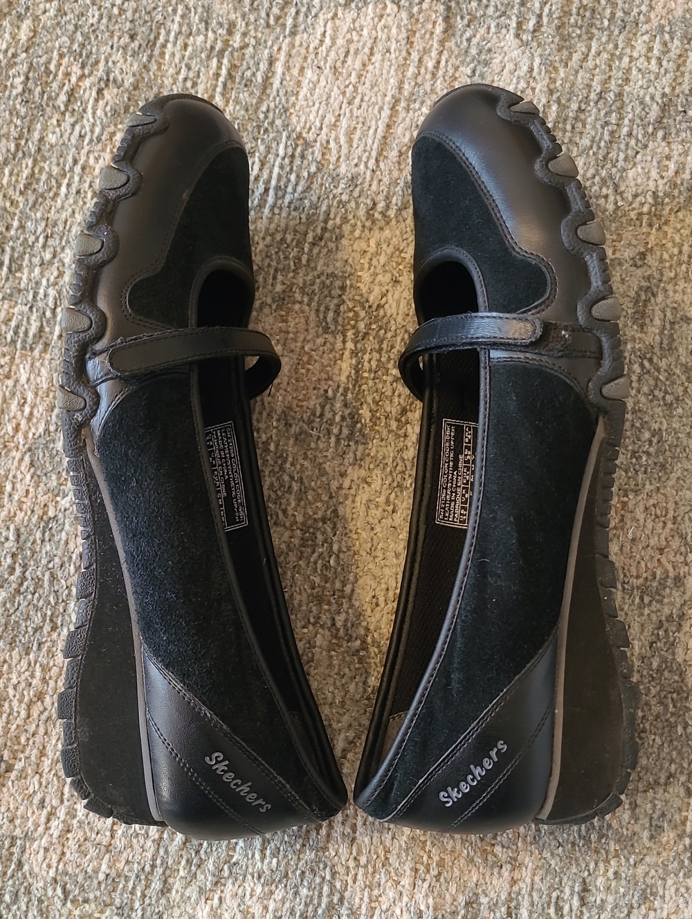 Skechers Bikers Mary Jane Flats Black Leather Suede Slim Strap Hook&Loop Sz 11 - Picture 3 of 10